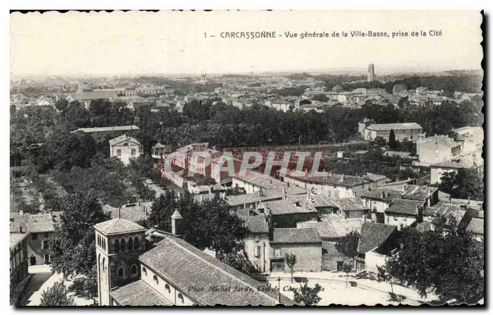 Carcassonne — Vista geral da Cidade Baixa, tirada da Cidade — Fot. Michel Fords, Cité de Carcassonne - Frente