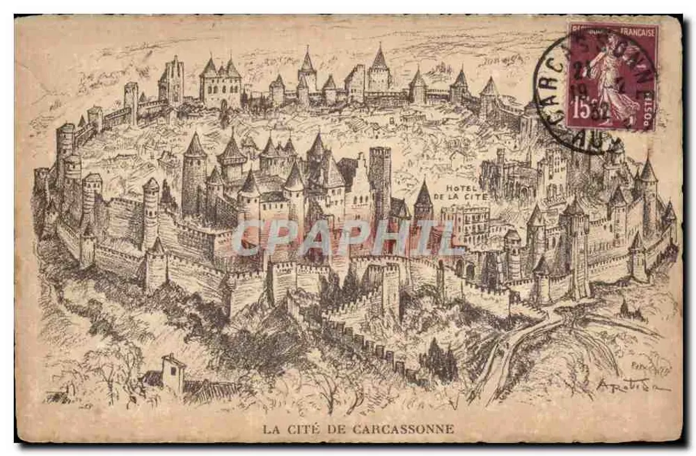 A cidade de Carcassonne — vista panorâmica — Edição d'Art Michel Jouan - Frente