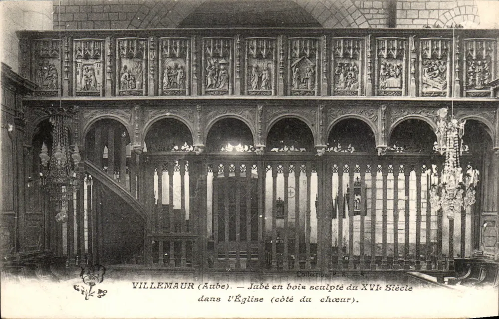 Villemaur (Aube) — geschnitzter Holzjubé aus dem 16. Jahrhundert in der Kirche (Chorseite) — Sammlung P. R. - 5 - Vorderseite