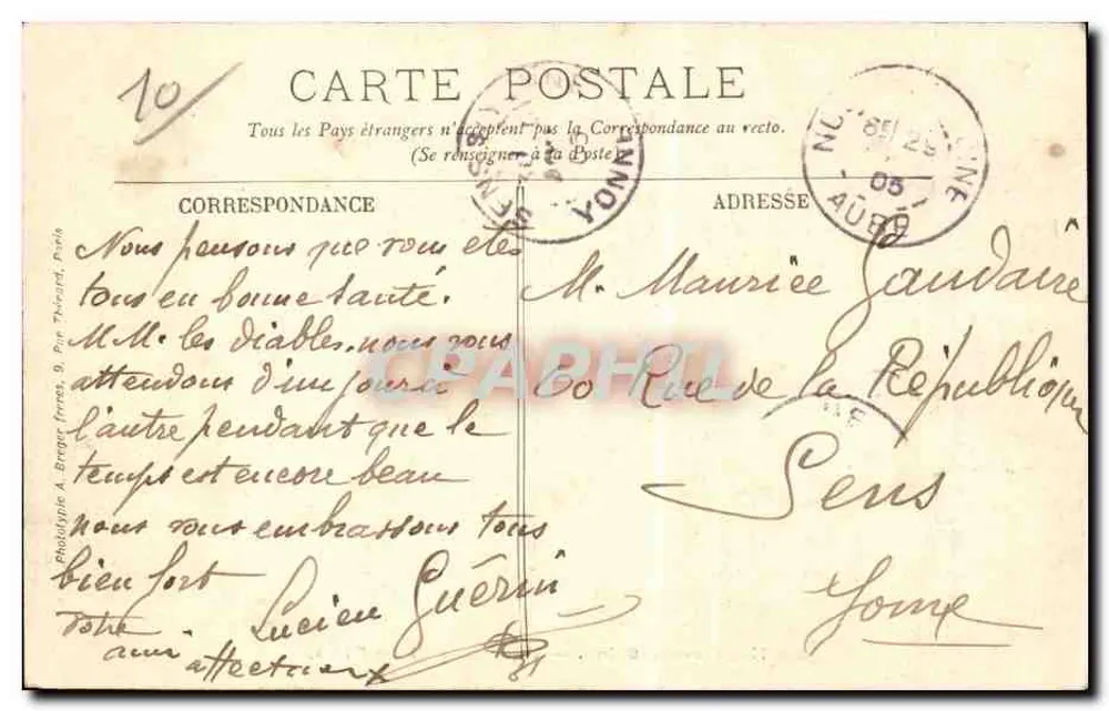 Nogent-sur-Seine — Ein Stück der Île Olive — Verlag: Phototypie A. Bragot, Paris - Rückseite