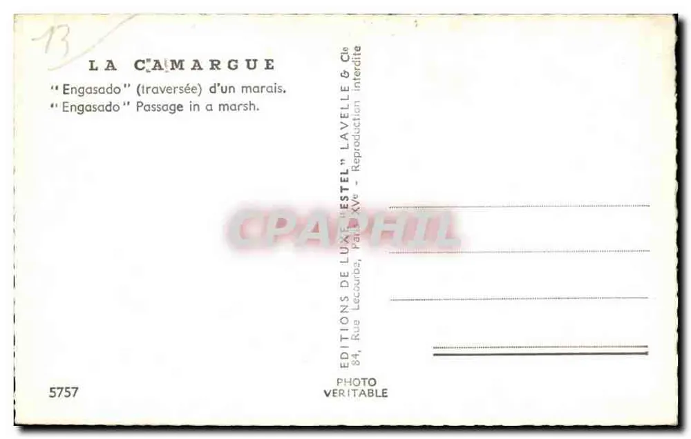 La Camargue — "Engasado" (traversée) eines Moores — Éditions de Lavelle & Cie - Rückseite