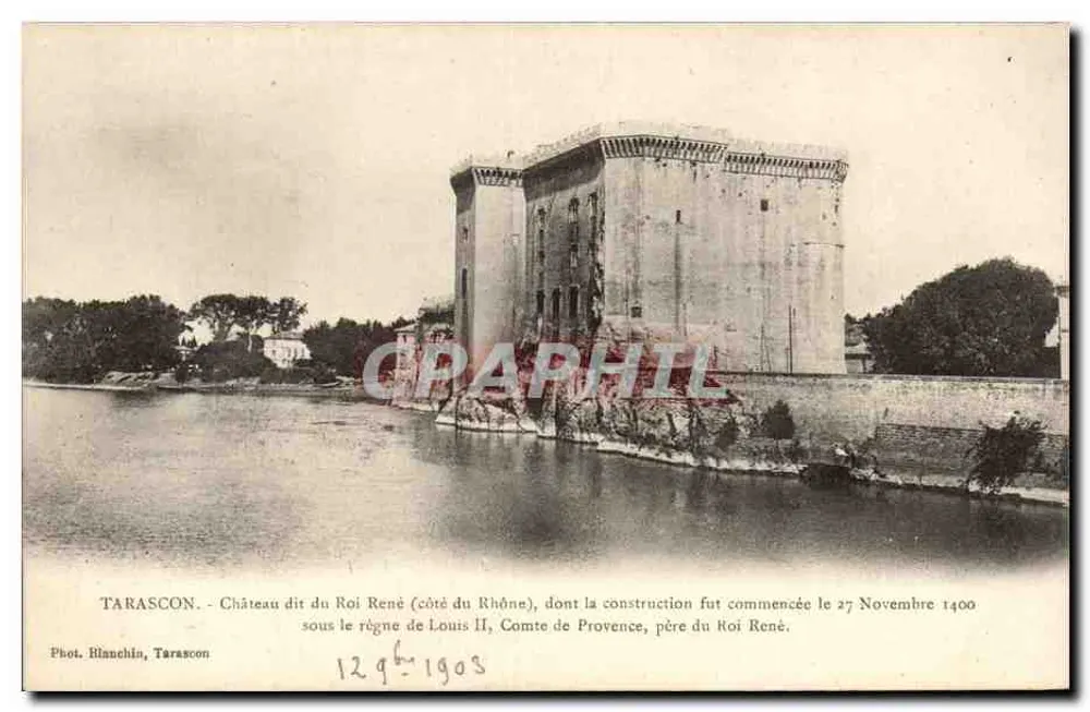 Tarascon - Castelo conhecido como do Rei René (lado do rio Ródano) — construção iniciada em 27 de novembro de 1400 durante o reinado de Luís II, Conde da Provença, pai do Rei René — Fot. Blanchin, Tarascon - Frente