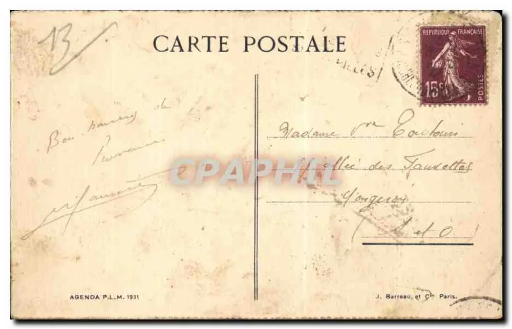 Martigues — Haven met boten — Agenda P.L.M. 1931 - Achterkant