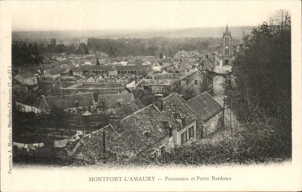 Montfort-l'Amaury — Panorama und Tor Bardoux — Papeterie A. Martin (S.-et-O.) - Vorderseite