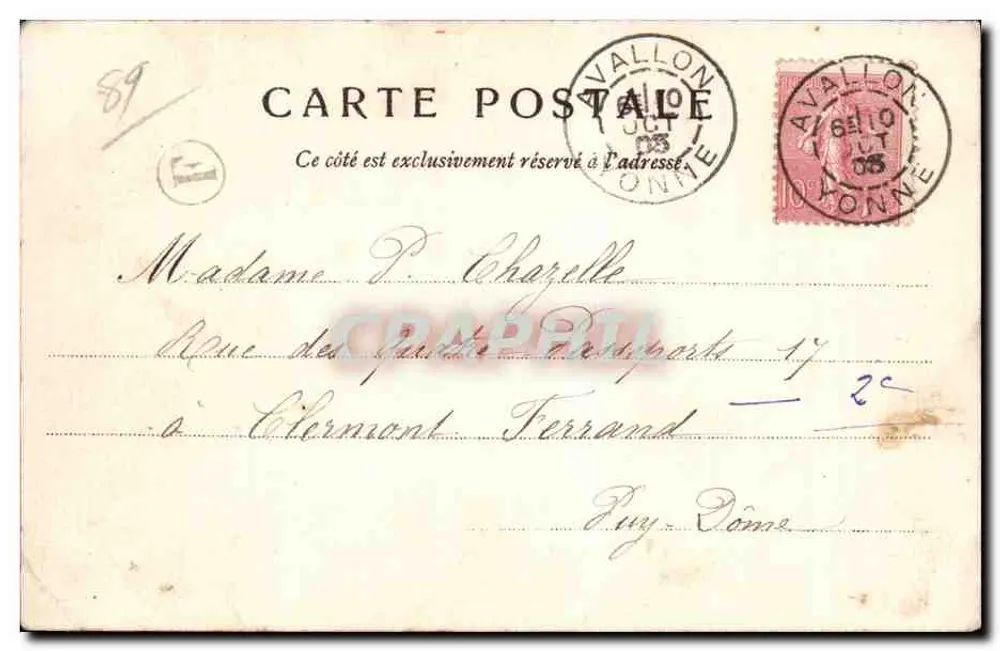 Avallon (oeste), vista da Morlande — G. Channu — Coleção J. D., em Sens - Verso