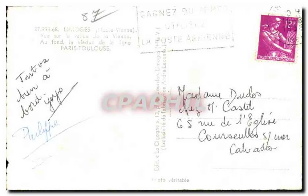 LIMOGES (Haute-Vienne) — Vista da vale da Vienne, no fundo o viaduto da linha Paris-Toulouse — Editor La Cigogne, n° 87.997.68 - Verso