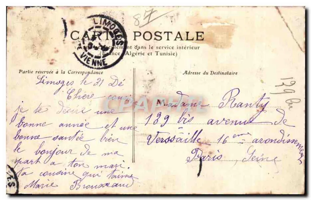 Limoges — Panoramablick mit Kind im Porträt — Verlag M. T. L. - Rückseite