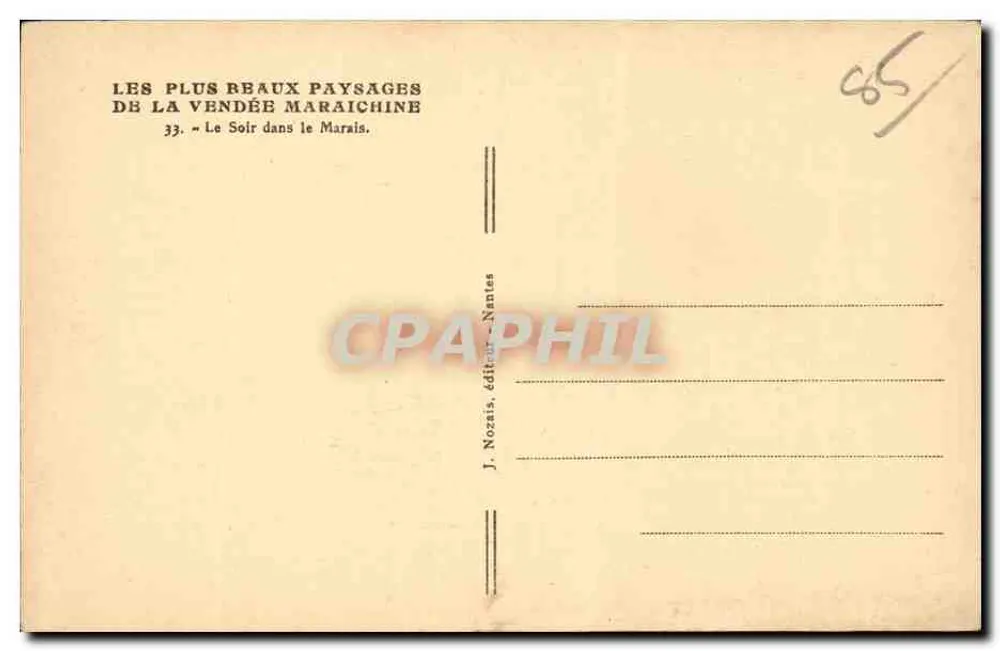 Abend im Sumpf — Die Schönsten Landschaften der Vendée-Marsch — J. Nozais, Verlag, Nantes - Rückseite
