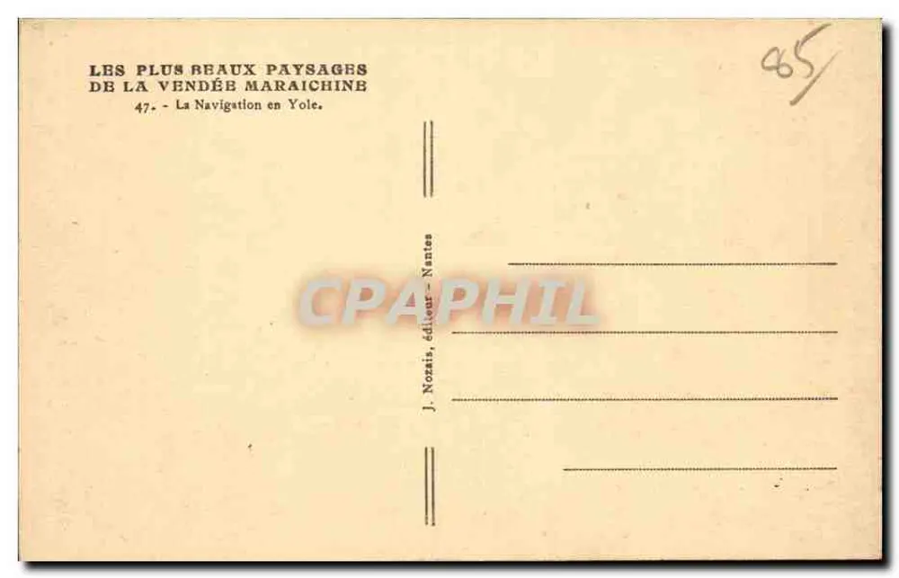 Navegação em Yole — Os Mais Belos Paisagens da Vendée Maraichine — J. Nozais, editor - Nantes - Verso