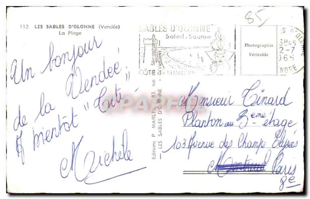 Les Sables-d'Olonne — A Praia — Edições P. Marlin - Verso