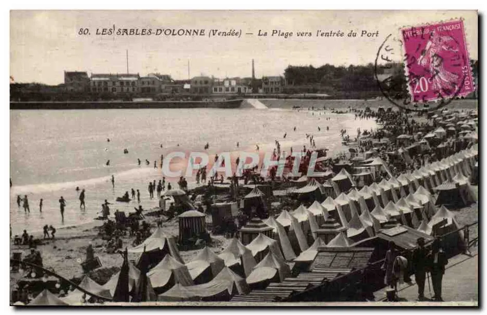 Les Sables-d'Olonne (Vendée) — Der Strand nahe dem Hafen-Eingang — Phototypie Jéhly-Popin, Montagne - Vorderseite