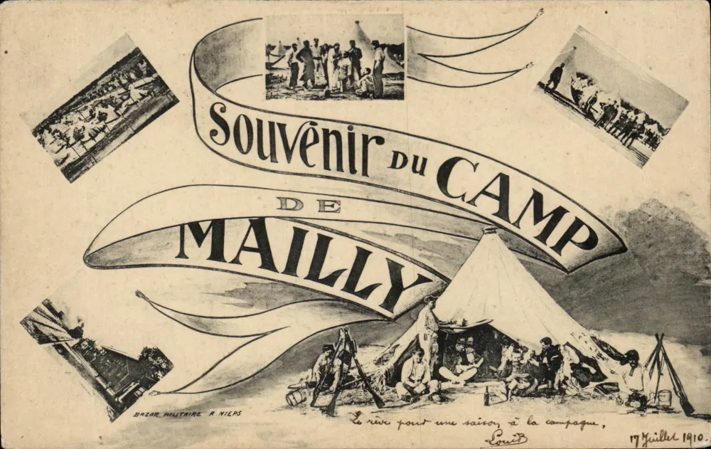 Herinnering van het Kamp Mailly — Militaire Winkel in Niels — 17 Juli 1910 - Voorkant