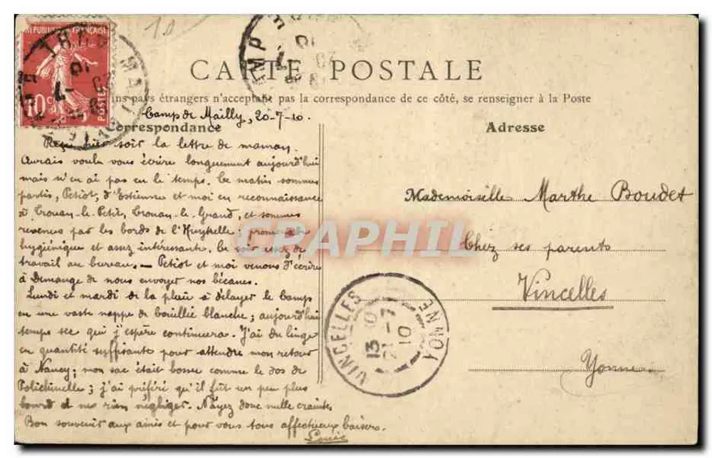 Herinnering van het Kamp Mailly — Militaire Winkel in Niels — 17 Juli 1910 - Achterkant