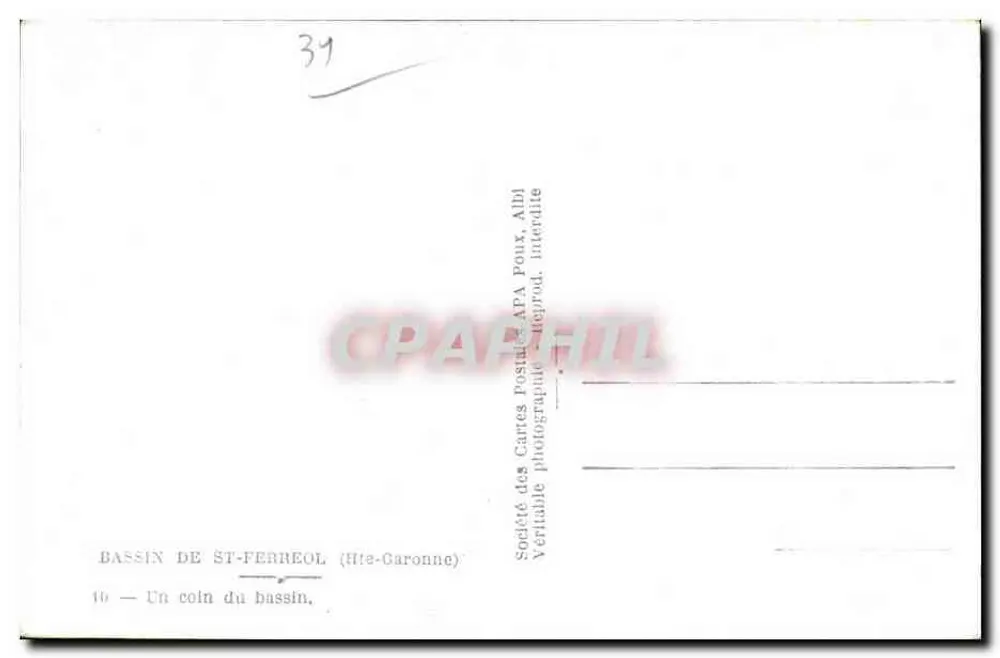 St-Ferreol-Becken — Ein Eckbereich des Beckens — APA Pour Postkarten-Gesellschaft, Albi - Rückseite