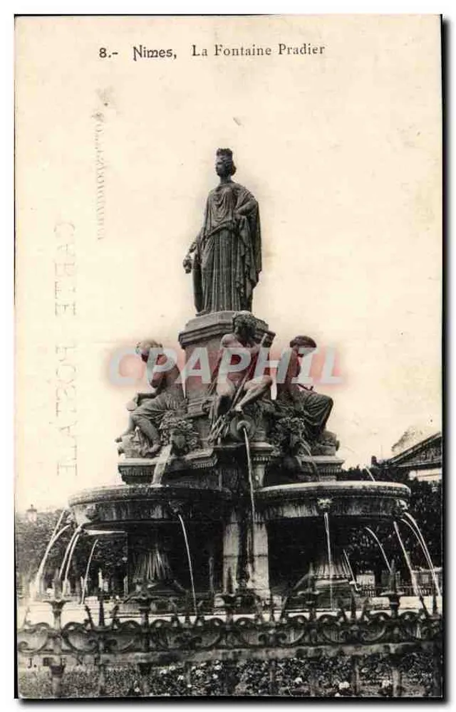 Nîmes, A Fonte Pradier — editor J. Fene — número de série 8 - Frente