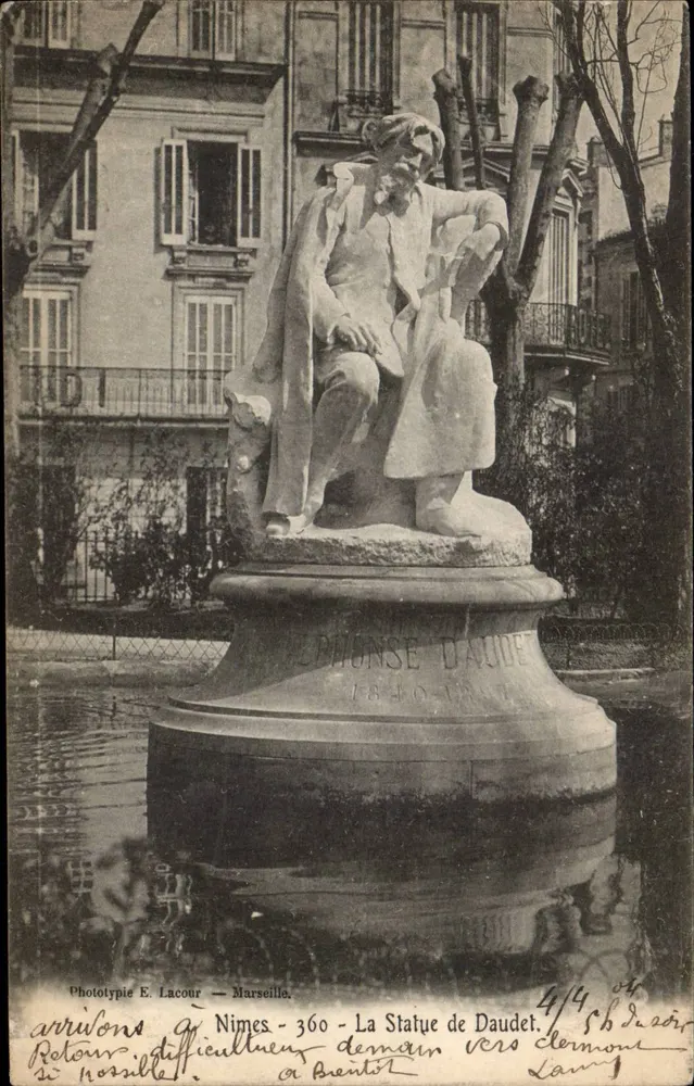 Nîmes - A Estátua de Daudet — Fototipia E. Lacour — Marseille, n°360 - Frente