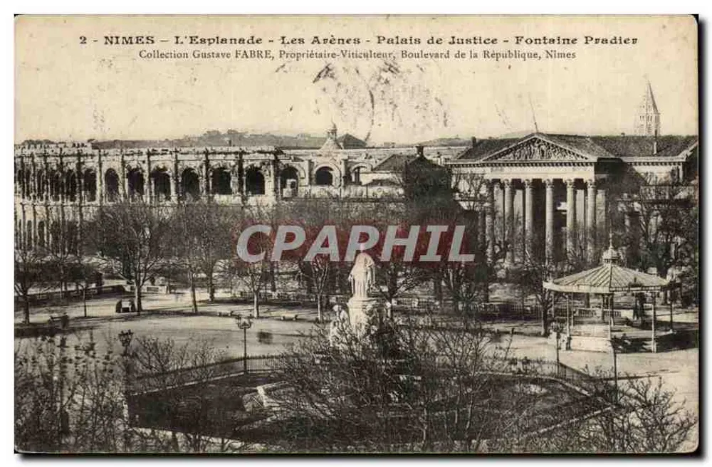 Nîmes - L'Esplanade - Les Arènes - Palais de Justice - Fontaine Pradier — Collection Gustave Fabre, Propriétaire-Viticulteur, Boulevard de la République, Nîmes - Vorderseite