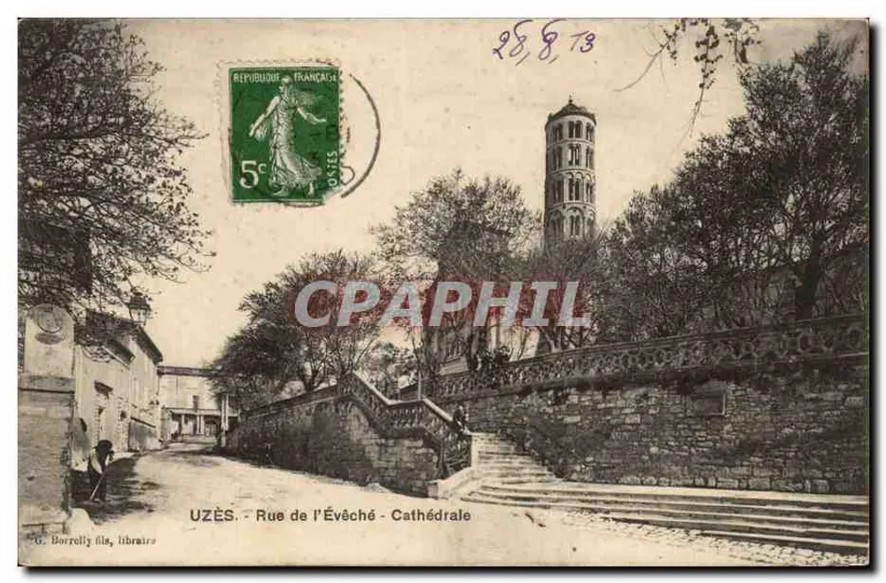 Uzès - Rue de l'Évêché - Catedral — G. Borrelly fils, livrarias - Frente