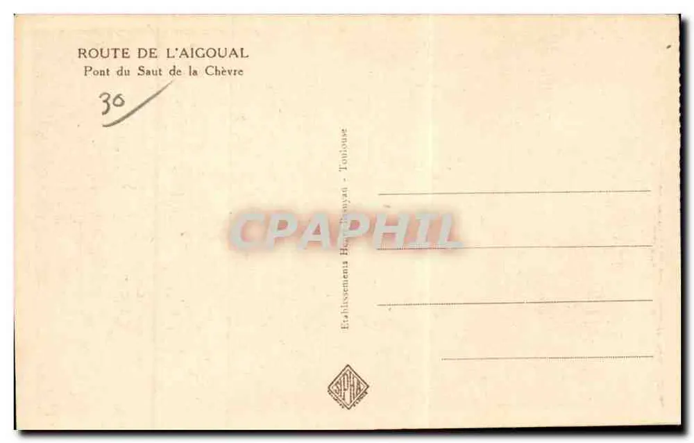 Pont du Saut de la Chèvre — Route de l'Aigoual — Établissements H. Baynard - Toulouse - Rückseite