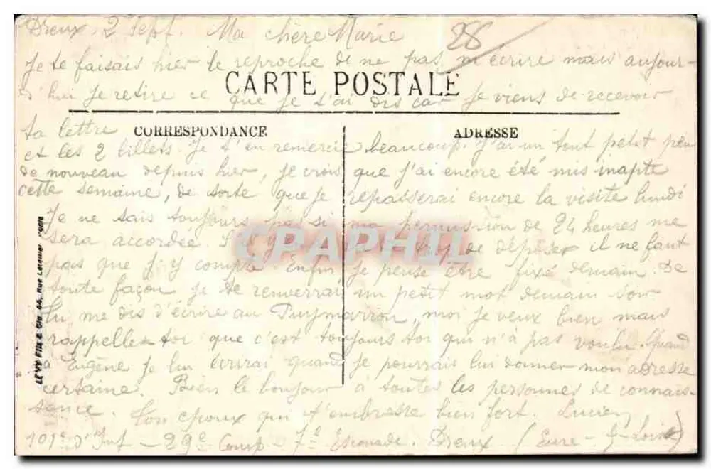 Dreux — A Subprefeitura — M. R. n° 42 - Verso