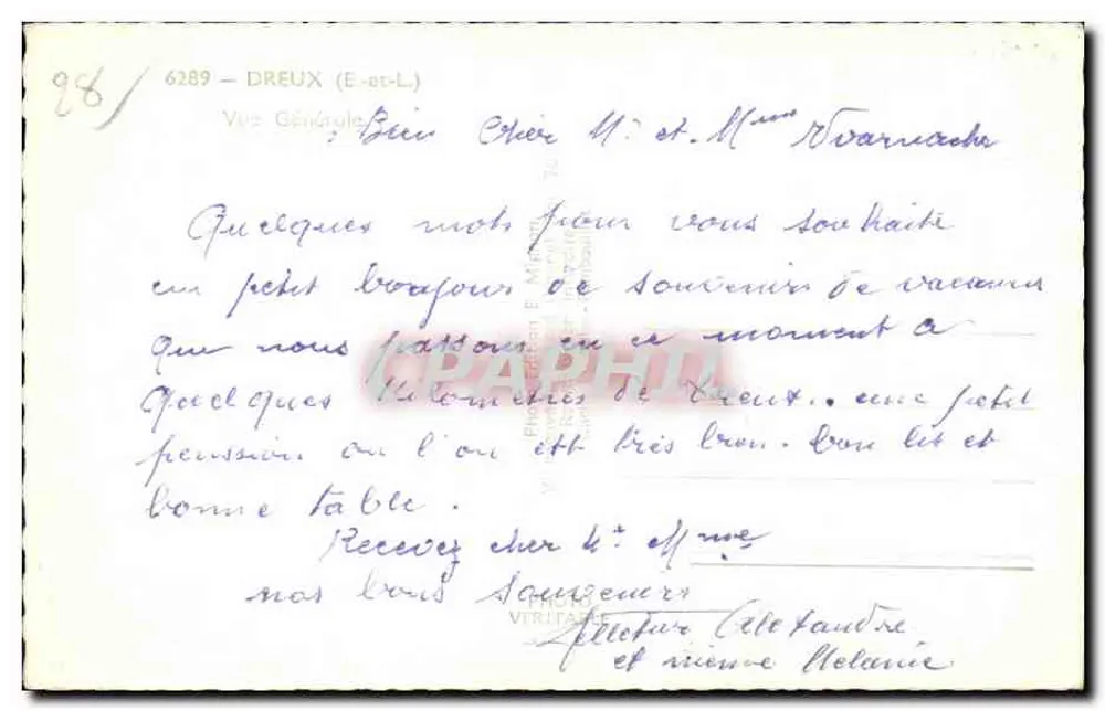 Vista geral de Dreux — Editor E. Mignon, n° 6289 - Verso