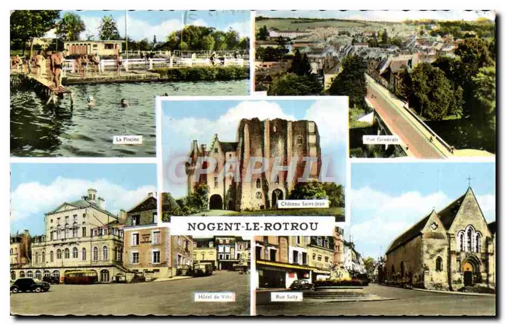 Nogent-le-Rotrou — vista geral, castelo Saint-Jean, piscina, hotel de cidade, rua Sully — Éditions de la Margot - Frente