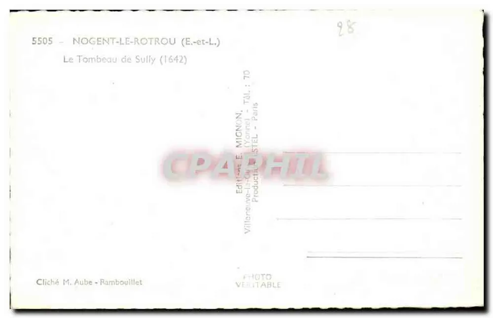 Túmulo de Sully — Nogent-le-Rotrou (E-et-L.) — Editor E. Mignon, n° 5505 - Verso