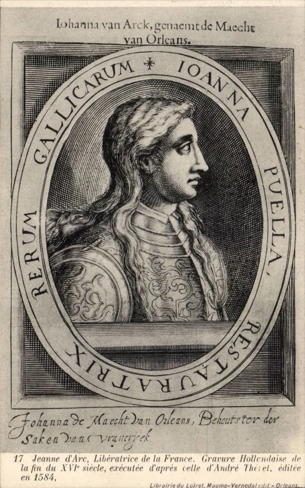Jeanne d'Arc — Holbein-stilige Gravur aus dem Ende des 16. Jahrhunderts, veröffentlicht 1584 — Librairie du Loiret, Maume-Vernedal, Orléans - Vorderseite