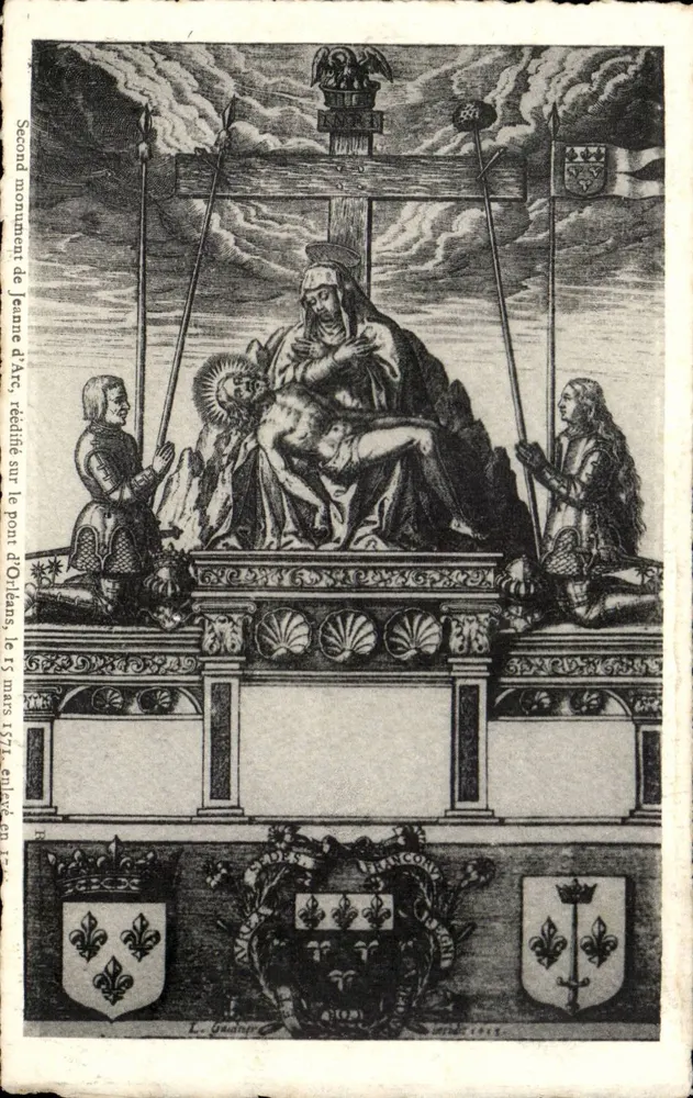 Segundo monumento de Jeanne d'Arc — reedição no ponte de Orléans, em 15 de março de 1774 — removido em 1784 — gravura de L. Gaudry - Frente
