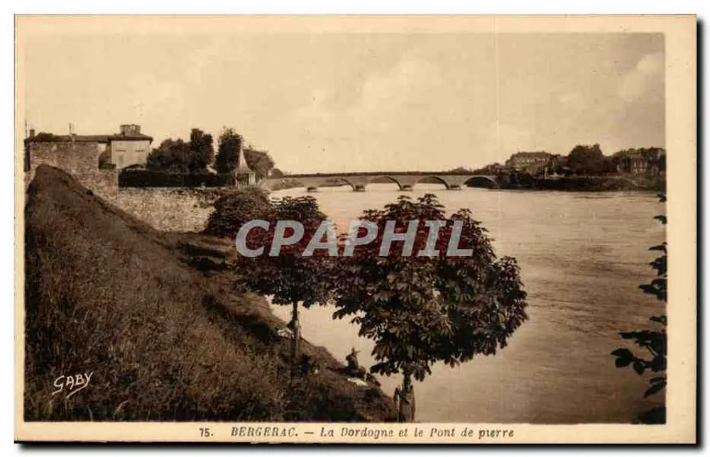 Bergerac — Die Dordogne und die Steinerne Brücke — Saby - Vorderseite