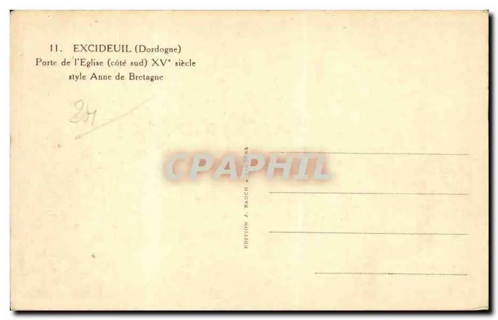Excideuil (Dordogne) — Kirchentor (Südseite) 15. Jahrhundert, Stil Anne von Bretagne — Edition J. Bauch - Rückseite