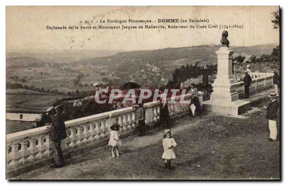 Esplanade de la Barre und Denkmal Jacques de Malleville — DOMME (en Sarladais) — P. B. S. - Vorderseite