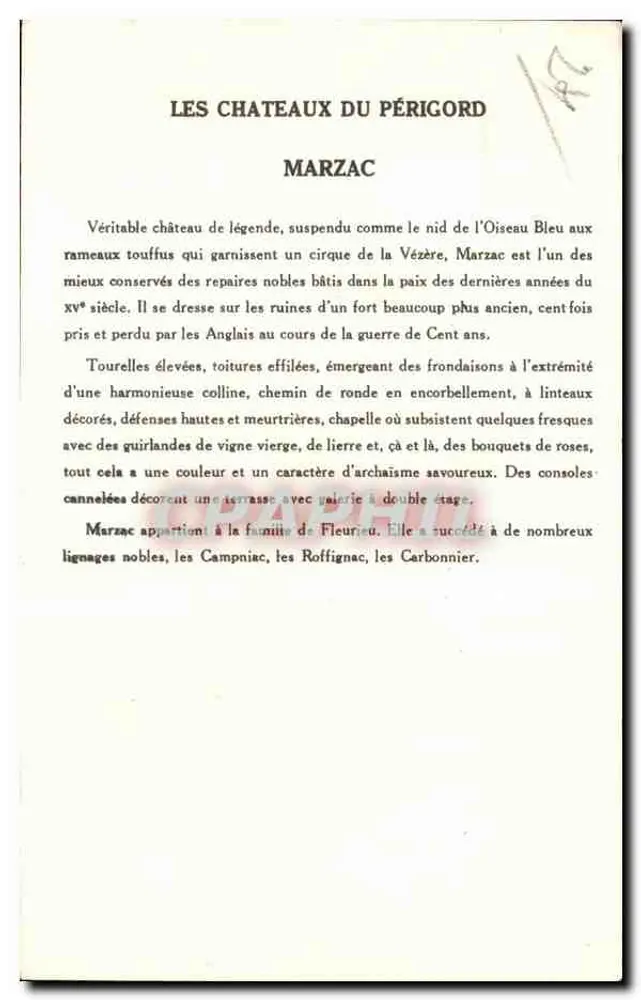 Castelo de Marzac — 9ª Série — Coleção da Salaison Pauvautere - Verso