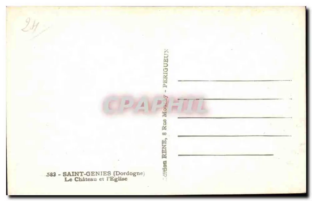 Saint-Geniès (Dordogne) — Schloss und Kirche — Édition RENÉ, 8 Rue Montpensier, Périgueux - Rückseite