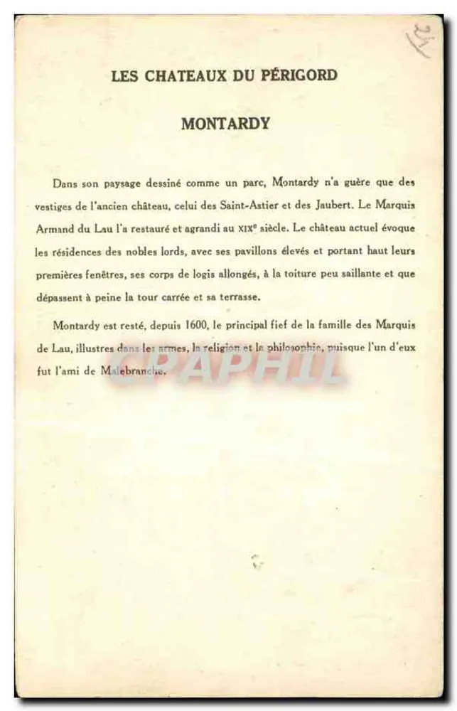 Os Castelos do Périgord — Montardy — Coleção da Solution Pauauberge, 10ª Série - Verso
