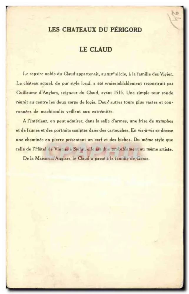 Le Claud — Castelo do Périgord — Coleção da Salutation Pauauberge, 10ª Série - Verso