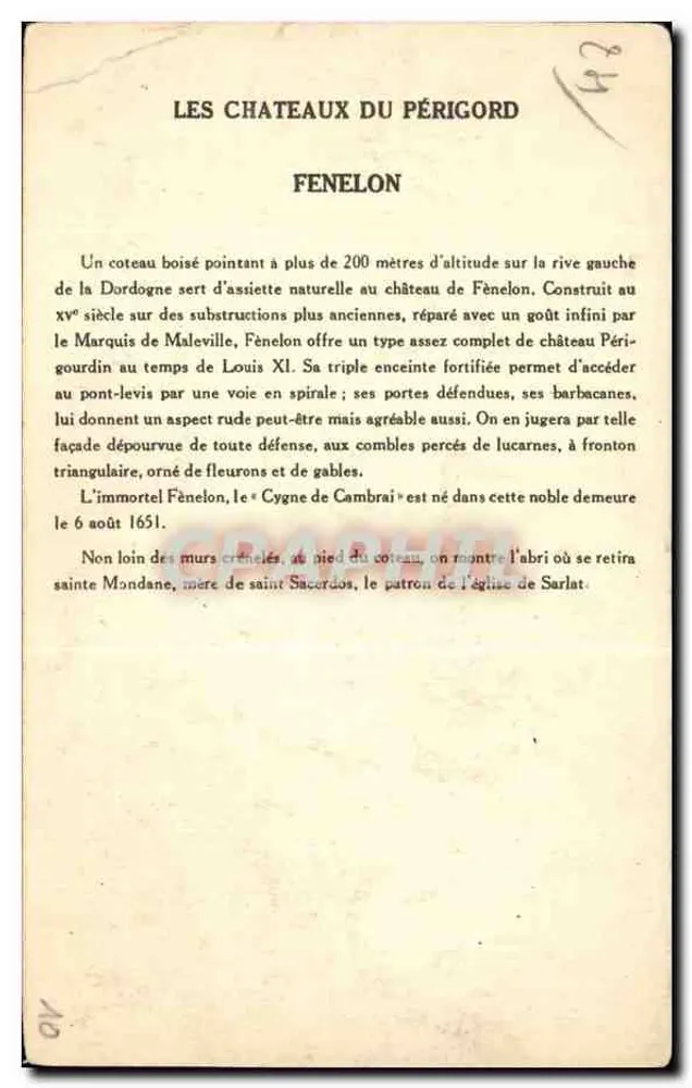Schloss Fénelon — Schlösser des Périgord — Sammlung Solution Périgord, 10. Serie - Rückseite