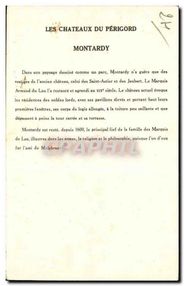 Die Schlösser von Périgord — Montardy — Collection de la Solution Pautautberge, 10. Serie - Rückseite