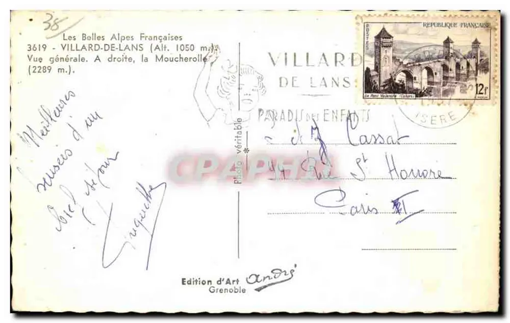 Villard-de-Lans — Allgemeiner Blick mit der Moucherolle — Edition d'Art André, Grenoble - Rückseite