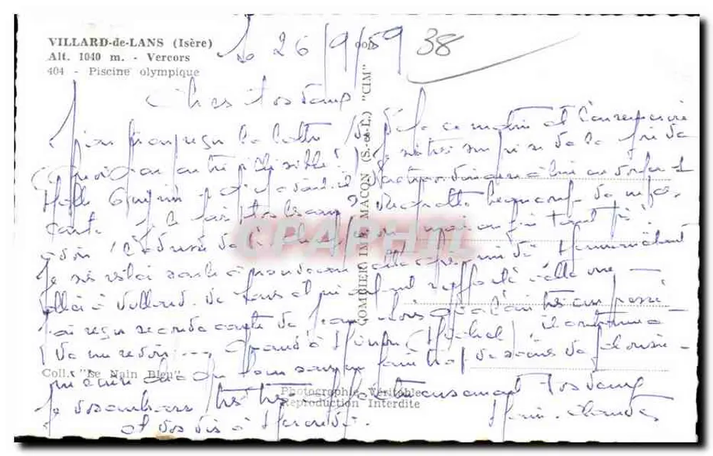 Olympische Zwembad — Villard-de-Lans (Isère) — uitgever C.I.M. n°404 - Achterkant