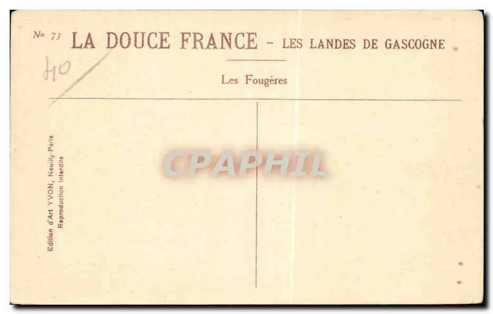 Die Farnen — Die Landes de Gascogne — Kunstausgabe YVON, Neuilly-Paris - Rückseite