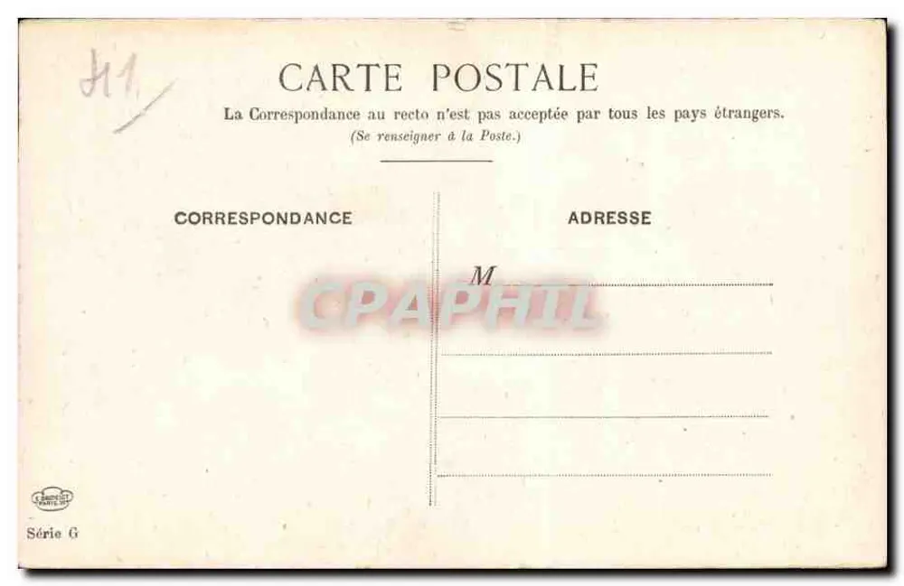 Castelo de Chambord — vista arquitetônica — editor General Postales, Série G - Verso
