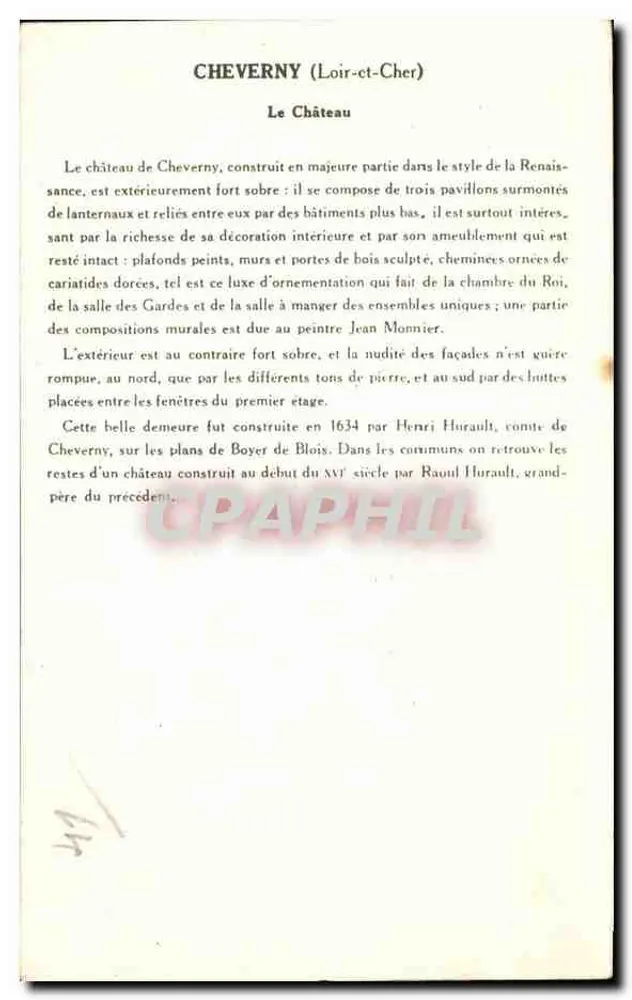 Castelo de Cheverny — Loir-et-Cher — Coleção da Solution Pautaube — 1ª Série - Verso