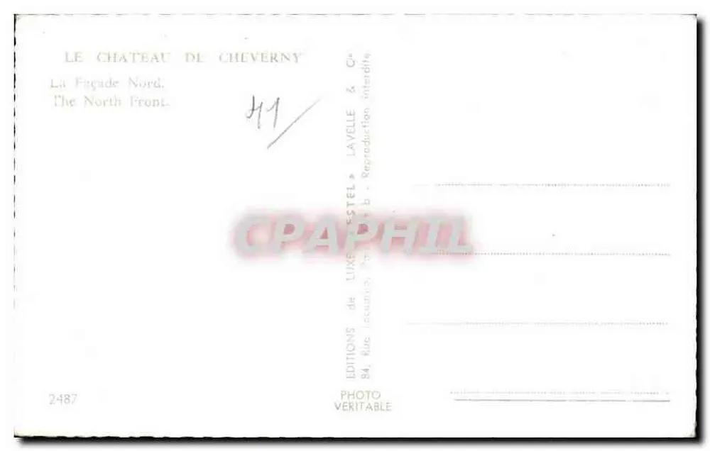 Castelo de Cheverny — Fachada Norte — Éditions Lavelle & Lussestel - Verso