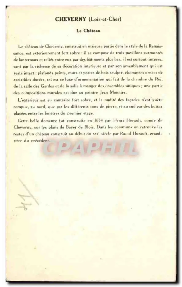 Cheverny — O Castelo — Coleção da Solução Pasteauerge - Verso