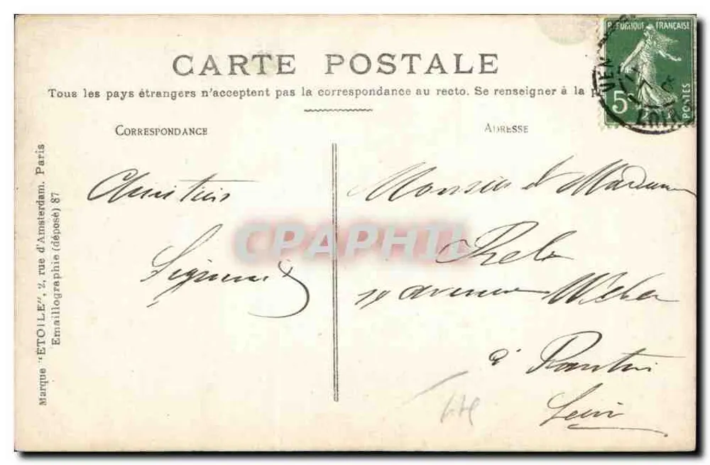 Vendôme — A Torre Saint-Martin com estátua — Editor Etoile, n°5 - Verso