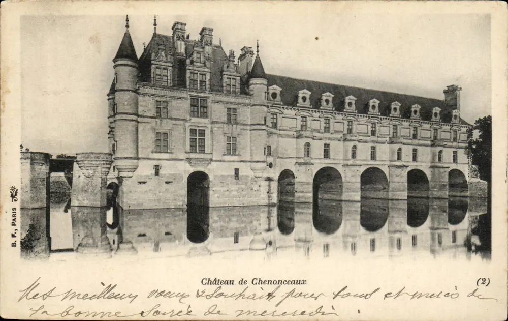 Castelo de Chenonceaux — vista do castelo sobre o Cher — B.F., Paris, n° (2) - Frente