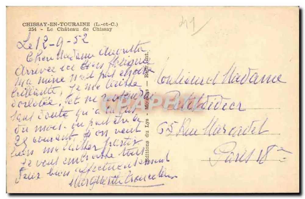 Chissay-en-Touraine — Schloss Chissay — Editions du Lys - Paris - Rückseite