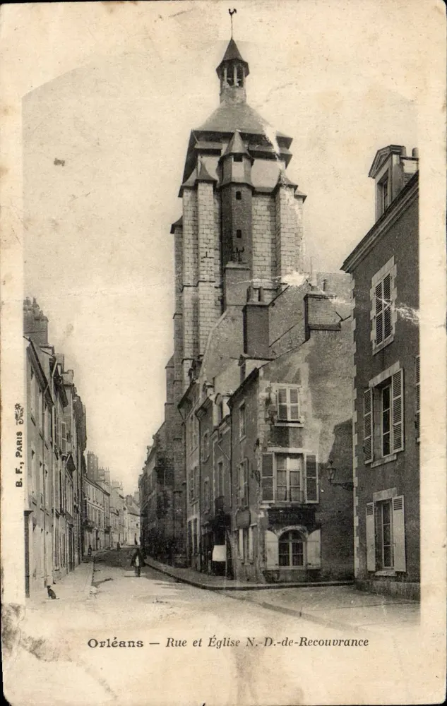 Orléans — Straße und Kirche N.-D.-de-Recouvrance — B. F., Paris - Vorderseite