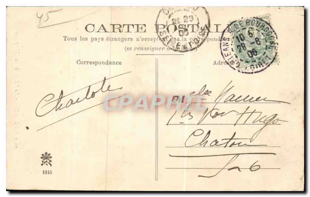 Orléans - A Capela dos Hospícios — editor desconhecido, n° 1045 - Verso